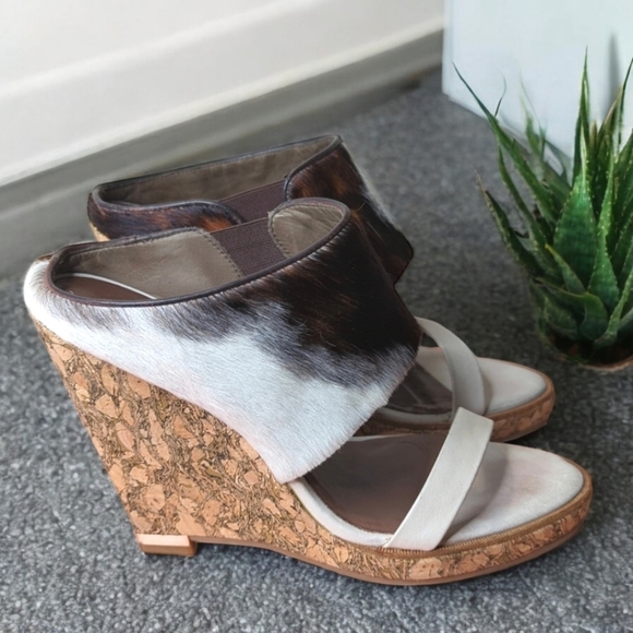 All Saints Leather Calf Hair Hepworth Sandals Platform Cork Wedge 40/10 - Picture 15 of 15